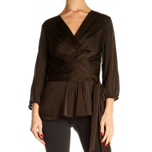 Ann Taylor Tops - Ann Taylor Brown Solid Retro Blouse
